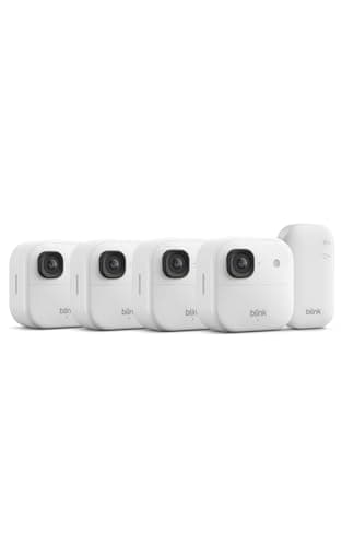 Image of Blink Outdoor Camera 2K+ (newest gen) — Wireless smart security camera, 2K video resolution, enhanced audio, up to two-year battery. Sync Module Core included — 4 camera system, White