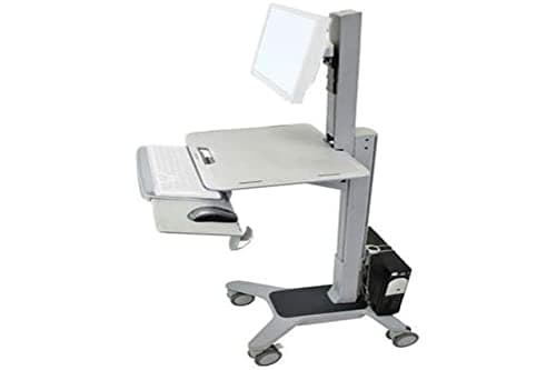 Image of Ergotron WorkFit C-Mod Single Display Sit-Stand Workstation - Cart for LCD display/keyboard/mouse/CPU - plastic, aluminium, steel - two-tone grey - screen size: up to 22"