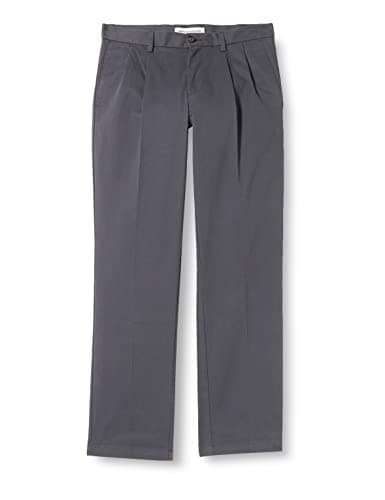 Image of Amazon Essentials Men's Classic-Fit Wrinkle-Resistant Pleated Chino Trousers (Available in Big and Tall), Charcoal, 38W / 30L