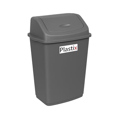 Image of Plastix High Grade Plastic Silver Swing Flip Top Waste Rubbish Kitchen Bin Dustbin (30L 30 Litre Large)