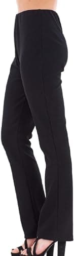Image of WearAll Bootleg Trousers Women Boot Cut High Rise Stretch Soft Finely Ribbed Pull On Nurse Carer Work Bottoms Black Short 12