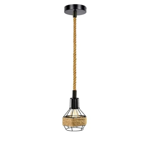 Image of Hemp Rope Pendant Light Fitting, E27 Adjustable Light Fittings Ceilings Retro Industrial Chandelier Ceiling, Hanging Pendant Light Ceiling Light Shade for Kitchen, Island, Dining Room, Bedroom