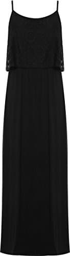 Image of WearAll Plus Womens Long Maxi Dress Ladies Strappy Sleeveless Floral Lace Stretch New - Black - 22-24