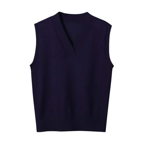 Image of TURWXGSO Women's Sleeveless Jumpers Knitted Gilets Plain V Neck Tank Tops Loose Ribbed Vest Sweater Elegant Casual Pullover Knitwear Sweatshirts Vintage SHIRTS Plus Size UK 8-20
