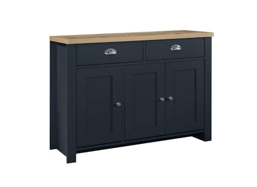 Image of Birlea Highgate 3 Door 2 Drawer Sideboard Navy Blue & Oak Effect
