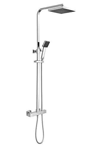 Image of nuie JTY386 | Modern Bathroom Square Thermostatic Bar Shower with Kit and Handset, 1200mm x 200mm, Chrome/Black
