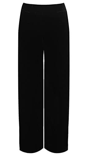 Image of Ladies Plus Size Wide Leg Velvet Palazzo Elasticated Waist Pants Women's Street Fashion Flared Wide Leg Style Pocketed Lightweight Velour Velvet Trousers UK 14-28 Black