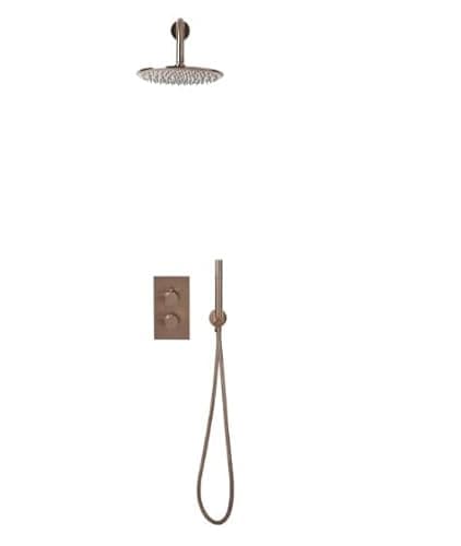 Image of Lustra Brushed Bronze Concealed Shower Mixer Thermostatic Round Twin Valve Head