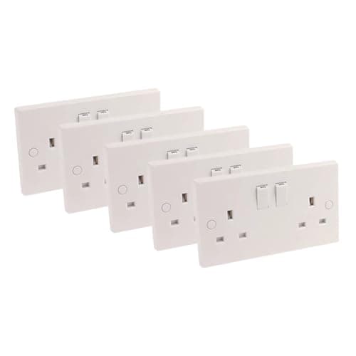 Image of Countrywide Electrical Distributors 5 pcs x Axiom 13Amp Double Twin Switched Socket 2 Gang White Square Edge Electrical Mains Power Outlet