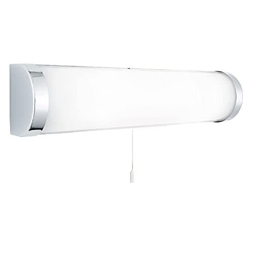Image of Polished Chrome & White Opal Glass Bathroom Modern Flush Bracket Switched Wall Light 40cm | 2 x E14 SES Lamp Bulbs Required (Not Included) | IP44 Rated | Suitable for Cabinet & Mirror Lighting