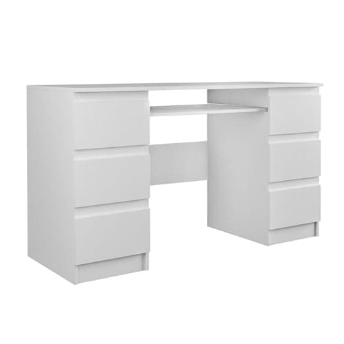 Image of WHATSIZE ENTERPRISE Kuba Computer Desk with 6 Drawers and Keyboard Tray, Large Home Office Desk with Storage, Study Desk for Home Office, Matt White