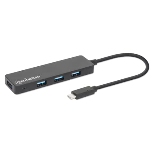 Image of Manhattan USB-C Dock/Hub, Ports (4): USB-A (x4), 5 Gbps (USB 3.2 Gen1 aka USB 3.0), External Power Supply Not Needed, SuperSpeed USB, Black, Three Year Warranty, Retail Box