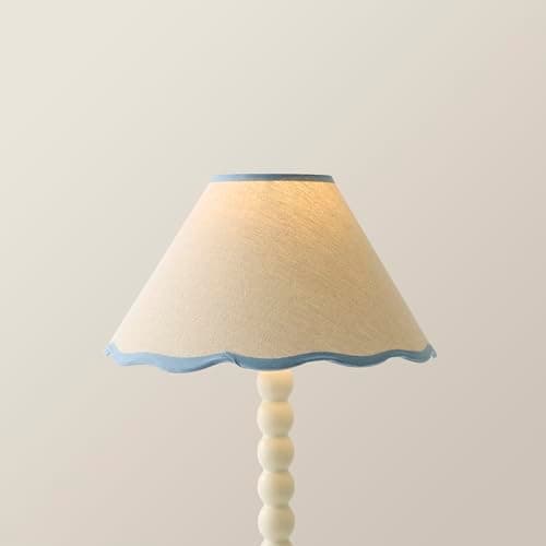 Image of ValueLights | Small Natural Linen Tapered Light Shade with Blue Scallop Trim for Table Lamp | Lamp Shades, Home Décor & Improvement Essential | 27cm Shade Width