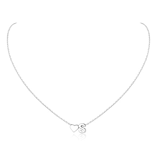 Image of Aosyoisk S925 Silver Heart Initial Necklace Letter Choker Silver Necklaces Jewellery Personalized Birthday Gifts for Women Girls (S)
