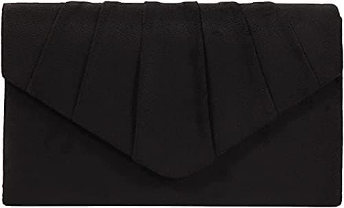 Image of Clutch Purses for Women Evening Clutch Bag Women's Evening Bag with Detachable Chain for Wedding Prom Faux Suede (Black)