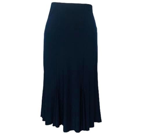 Image of Kiran Fashion Plain Elasticed Waist Panel Godet Calf Midi Length Skirt Flared Work Office (UK, Numeric, 18, Regular, Regular, Navy Blue)