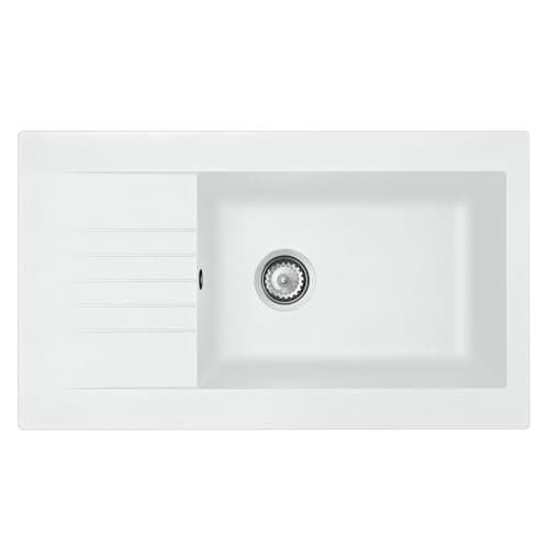 Image of Liquida KAV860WH 1.0 Bowl Composite Reversible White Kitchen Sink and Waste Kit