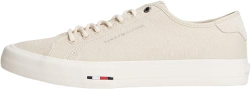 Image of Tommy Hilfiger Men’s Street Canvas Vulcanised Trainers with Logo, Off-White (Newsprint), 6.5