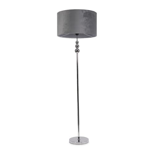 Image of ValueLights | Silver Chrome Stacked Ball Single Stem Standing Floor Lamp with Grey Velvet Shade | Floor Lamps & Torchieres, Home Décor & Improvement Essential | Includes Bulb