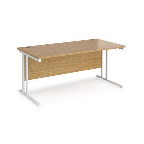 Image of Office Monster Cooper straight desk 1600mm x 800mm - white cantilever leg frame, oak top