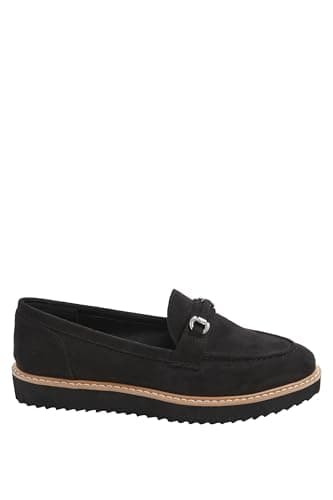 Image of Yours - Faux Suede Snaffle Loafers in Wide E Fit - Women's Black