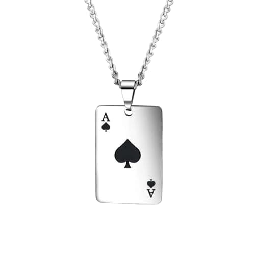 Image of men's necklace Stainless Steel Men Fashion Punk Rock Poker Card Spade A Pendant Necklace Cool Ace of Spades Win Game Jewelry Gift For Boy