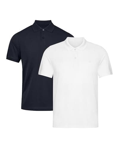 Image of DANISH ENDURANCE Polo Shirts for Men Adult, Organic Cotton Polo Shirt, Short Sleeve, 1 or 2 Pack, Multicolour (1x White, 1x Navy), XXL