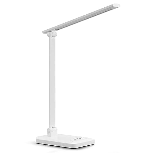 Image of MACASA LED Desk Lamp with USB Charging Port Whole White for Home Office Essentials Table Lamp with Eye-Caring 4 Color Temperature Touch Control Stepless Dimming Desk Light for College Dorm