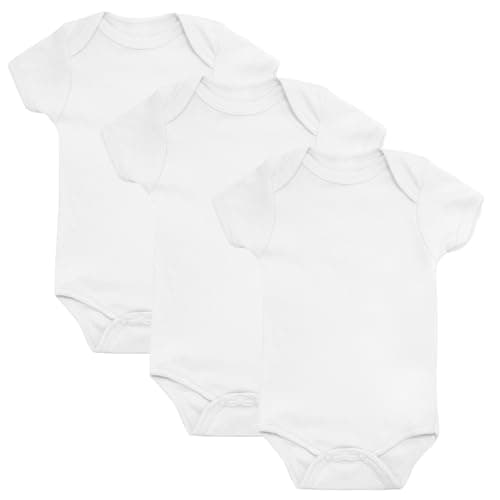 Image of Baby Vests, Baby Bodysuits Short Sleeved, UK Brand, 3 Pack, White, 3-6 Months