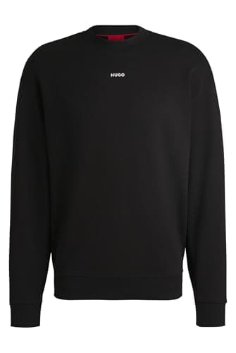 Image of HUGO Mens Dapocrew Relaxed-fit Sweatshirt in Cotton Terry with Logo Print Black