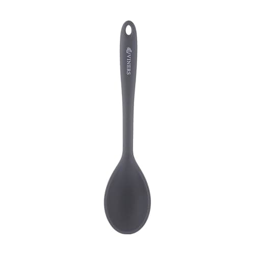 Image of Viners Silicone Solid Spoon | Heat-Resistant Non-Stick Cooking Spoon for Stirring, Mixing & Serving | Safe for Non-Stick Cookware | Light Grey Kitchen Utensil | Dishwasher Safe with Hanging Hook