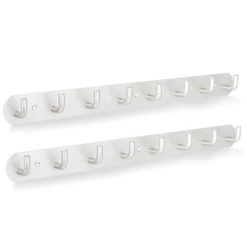 Image of Maxzwell Satin Finish Hook Rails (Pack of 2) | Coat Rack Wall Mounted in Heavy Duty Stainless Steel with 8 Anti-Slip Hooks | Lightweight, Rust-Resistant, Durable & Easy to Install for Coats, Towels