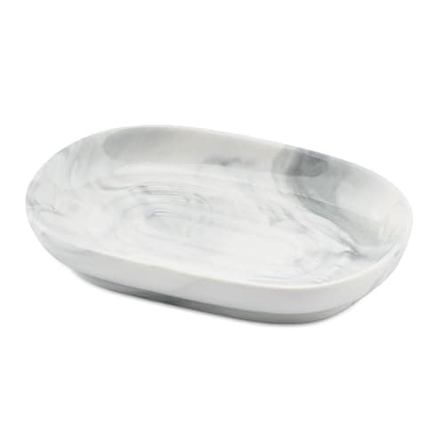 Image of Anti Slip Ceramic Soap Dish – Marble Soap Dishes for Bathroom, Soap Tray Dish for Shower, Kitchen and Sink – Keep Soap Dry & Easy Cleaning – Moisture Proof and Mold Proof Soap Holder (Grey)