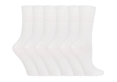 Image of IOMI Footnurse - Ladies 6 Pair Multipack Non Elastic Diabetic Socks with Gentle Grip Wide Top 4-8 (4-8, White)