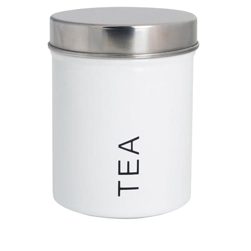 Image of Harbour Housewares Metal Tea Storage Canister - White - 1x Round Retro Food Storage Canister Tea Bag Caddy Food Preservation Container Tin with Airtight Fit Lid for Kitchen Organisation & Home Décor