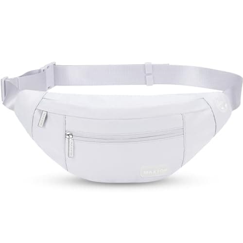 Image of MAXTOP Large Bumbag Waist Fanny Pack Running Belt for Men Women Unisex Bum Bag with Headphone Jack and 4-Zipper Pockets Adjustable Belt for Travel Running Jogging Workout Hiking Gifts White
