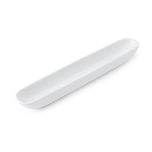 Image of MIKASA Chalk White Porcelain Olive Dish, Long Boat Plate for Olives for Serving & Dinner Parties, Dishwasher Safe, 31cm