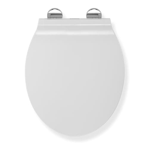 Image of Croydex Michigan Slimline Flexi-Fix White Soft Close Toilet Seat - Quick Release Button and Adjustable Stainless Steel Hinges with Top and Bottom Fixings, Made from Anti-Bacterial Treated Plastic