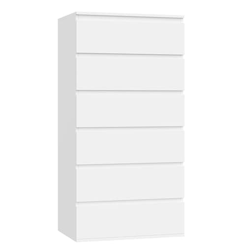 Image of FOREHILL Chest of Drawers with 6 Drawers 119cm Tall Storage Cabinet White Chest of Drawers Dresser Wooden Cupboard for Bedroom Living Room 60x40x119cm