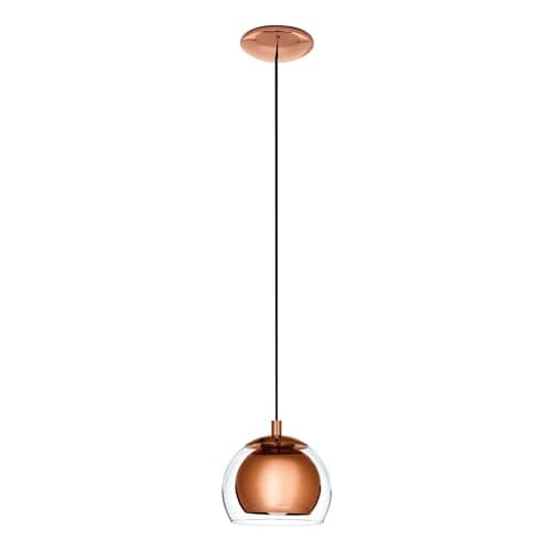 Image of Eglo Rocamar Pendant Lamp, Copper-Coloured Metal and Clear Glass Ceiling Light, Dining and Living Room Hanging Lighting, E27 Socket