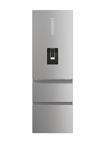 Image of Haier 3D 60 Series 5 Freestanding Fridge Freezer with Water Dispenser, 3 Doors, Total No Frost, E Class, 357L Total Capacity, hOn App, AI & Wi-Fi Connected, Silver, 60x67x185 cm - HTW5618EWMG