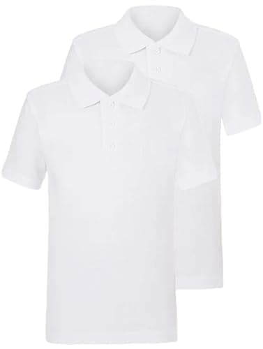 Image of KAMDIN 2 Pack Boys School Polo Shirts White/Black/Green/Yellow/RED Kids School Uniform (UK, Age, 15 Years, 16 Years, Regular, White)