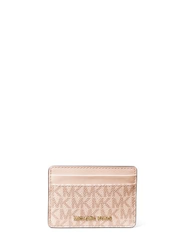 Image of Michael Kors Women's Jet Set Card Holder, Gold-Tone Hardware/Tonal Mk Signature Coated Twill/Ballet, One Size, Jet Set Card Holder