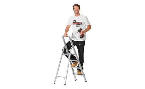Image of The Workplace Depot 4-Step Aluminium Step Ladder with Anti-Slip Feet & Handrail, 150kg Max Capacity, Lightweight & Easy to Store, Perfect for Kitchen, Office & Household Use (4 Tread)