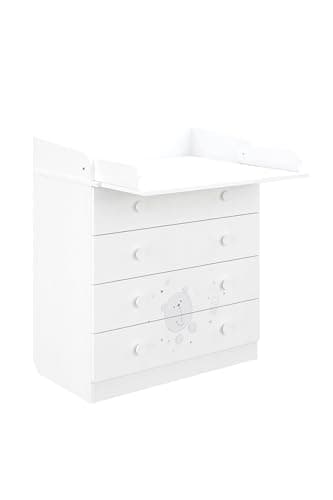 Image of Shefa Kids Baby Changing Unit 800 Teddy White - High Quality Changing Unit with 4 Drawers