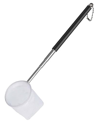 Image of Pawfly Aquarium Shrimp Net 5 cm Tiny Fish Tank with Extendable Stainless Steel Handle Soft Round Fine Mesh for Baby Food Residue Debris Skimming Tanks & Small Ponds, Black