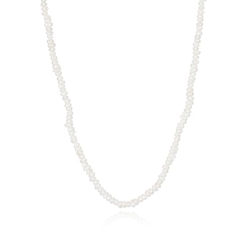 Image of JaruJaru Mini Keshi Pearl Necklace – 2.5-3mm Tiny White Freshwater Pearls, 925 Sterling Silver Adjustable Chain (40-45cm), Dainty Layering Necklace for Women