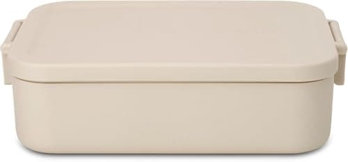 Image of Brabantia Make & Take Lunch Box Bento (1.1L), Removable Compartments for Food Separation, Plastic Food Container Lid with Clips, Bento Box, Dishwasher & Microwave Safe, Soft Beige, 20 x 13.5 x 5.5 cm