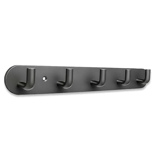 Image of Maxzwell Satin Stainless Steel Coat Rack with 5 Hooks – Wall Mounted Heavy-Duty Hook Rail for Coats, Towels, Hats, Bags (Titanium, Pack of 2)