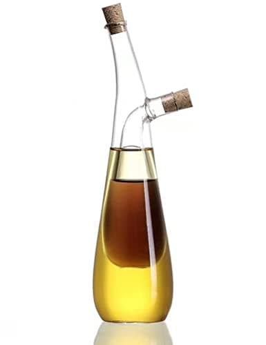 Image of Csozrce Oil and Vinegar Dispenser Set, 2 In 1 Glass Cooking Soy Sauce Dressing Bottles with Cork Stopper Caps, Decorative Olive Oil Cruet Pourer Bottle Container for Kitchen